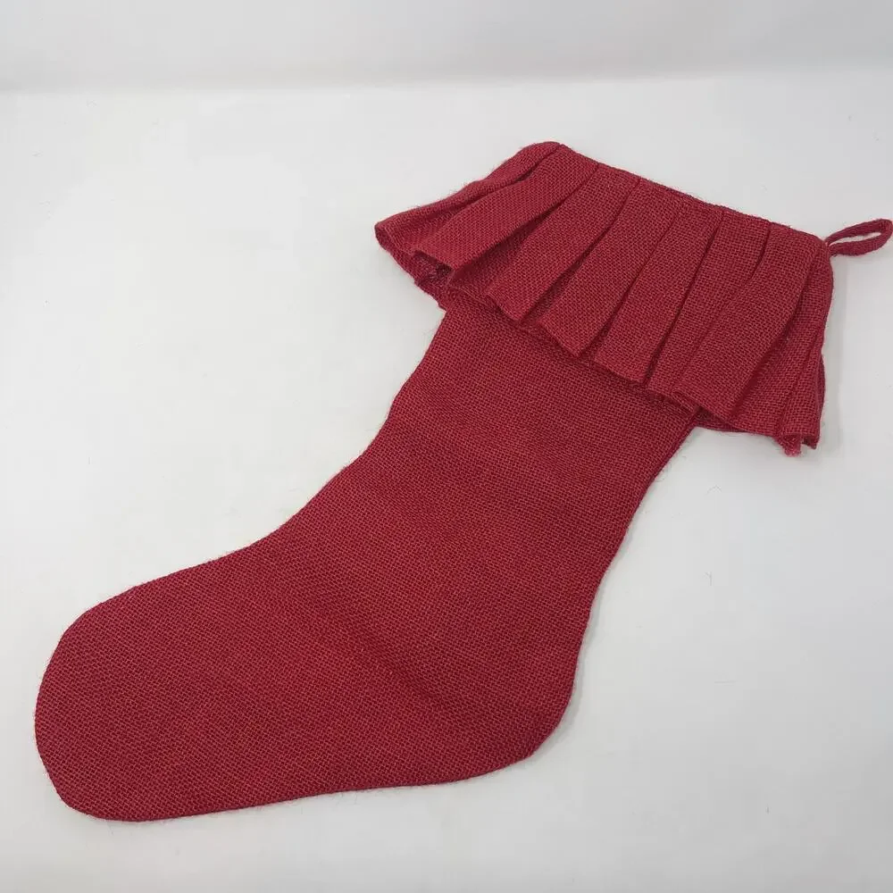 Storehouse Red Set of 2 Pleated Burlap Stockings Holiday Christmas Textured